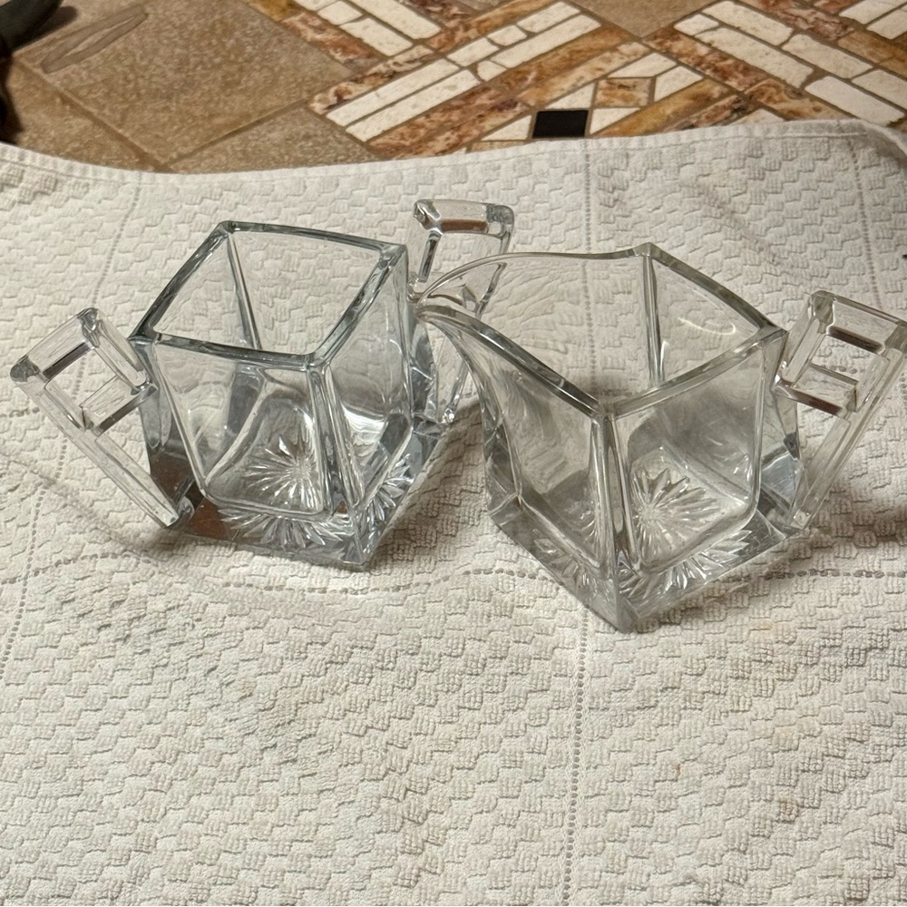 Classy & Unique Art Deco Glass Creamer and Sugar Set circa 1912